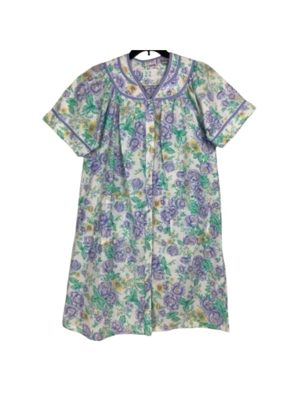 Kelly Reed Purple Green Floral House Dress Large vintage country cottage granny